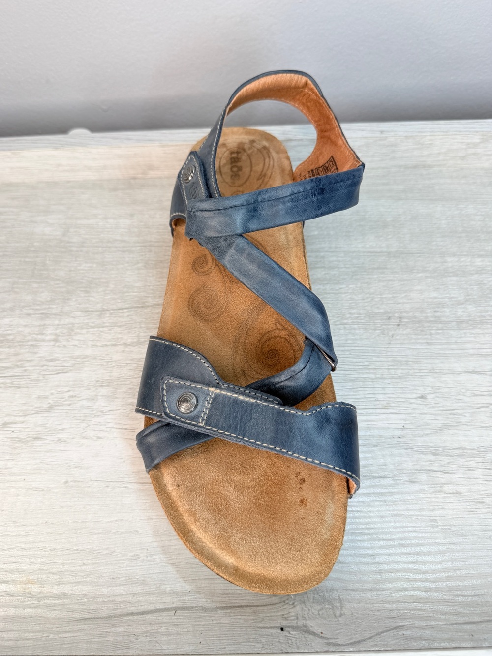 Taos Footwear Blue Leather Strappy Wedge Sandals - Picture 5 of 14